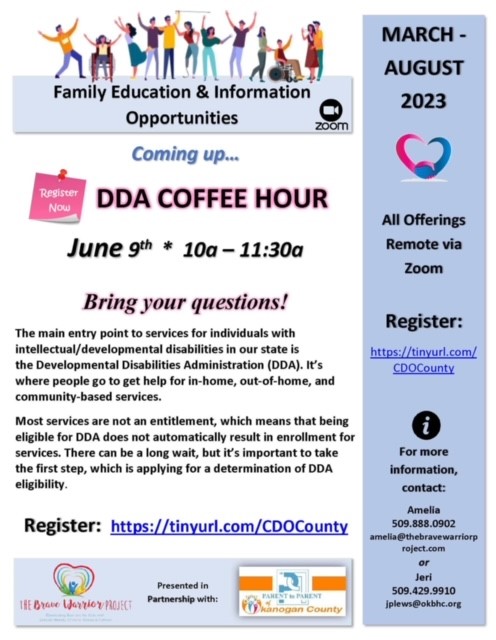 Flyer for DDA Coffee Hour on June 9