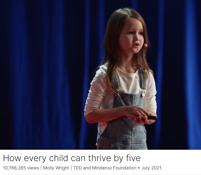 Molly Wright, age 7, in her TED Talk about the importance of early support for infants and toddlers. 